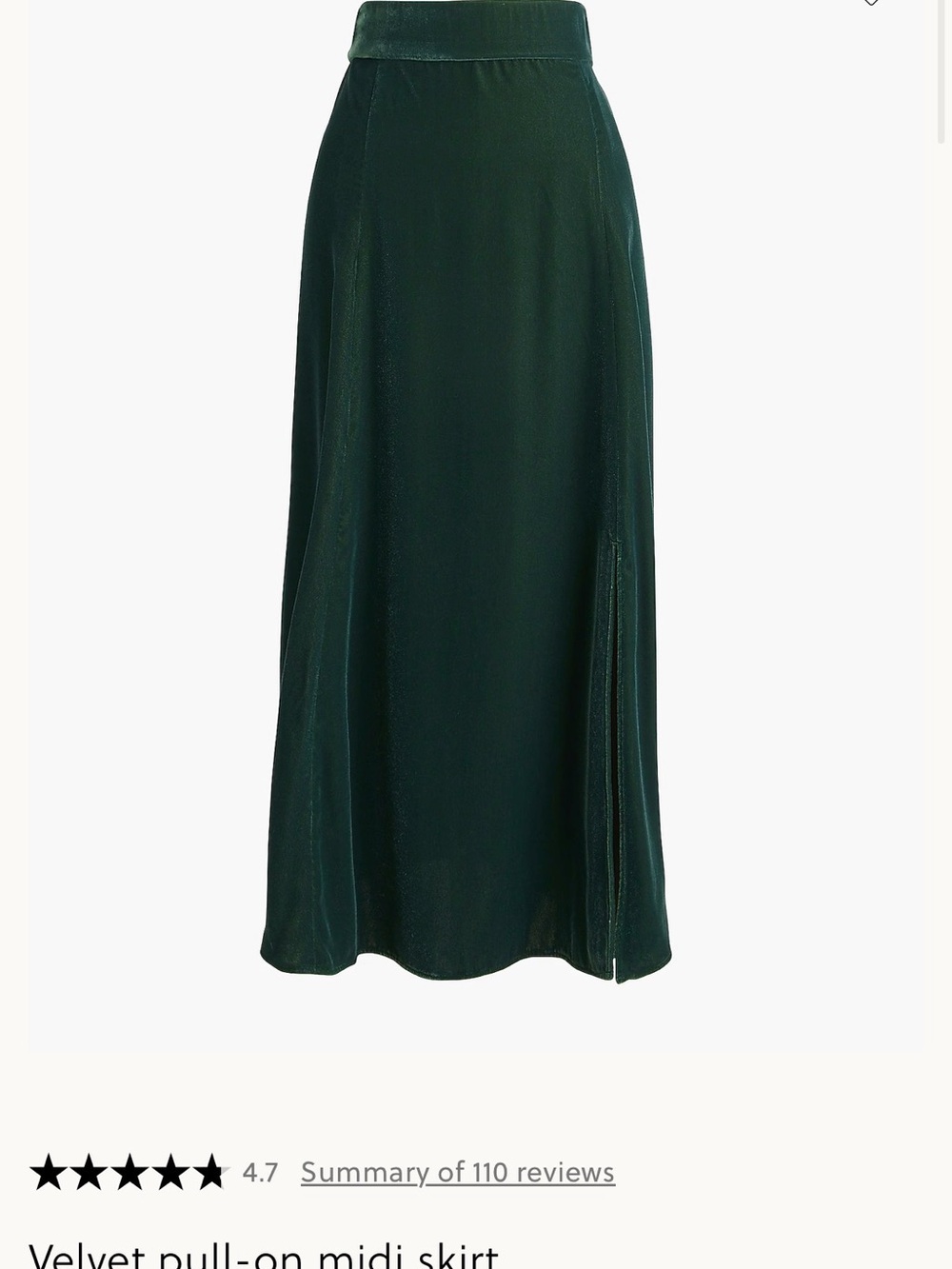 J Crew Velvet Pull-On Midi Skirt - Dark Green